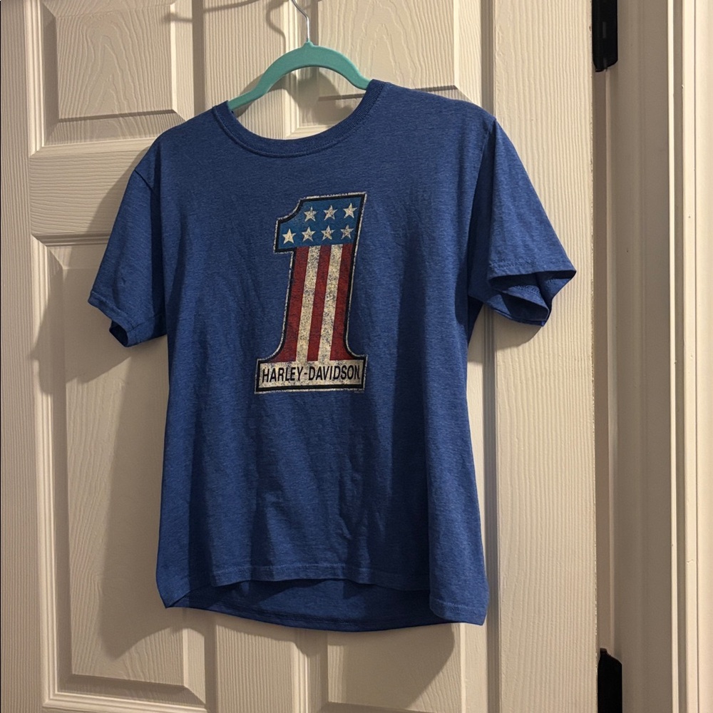 Harley-Davidson Blue T-Shirt with Number One Graphic